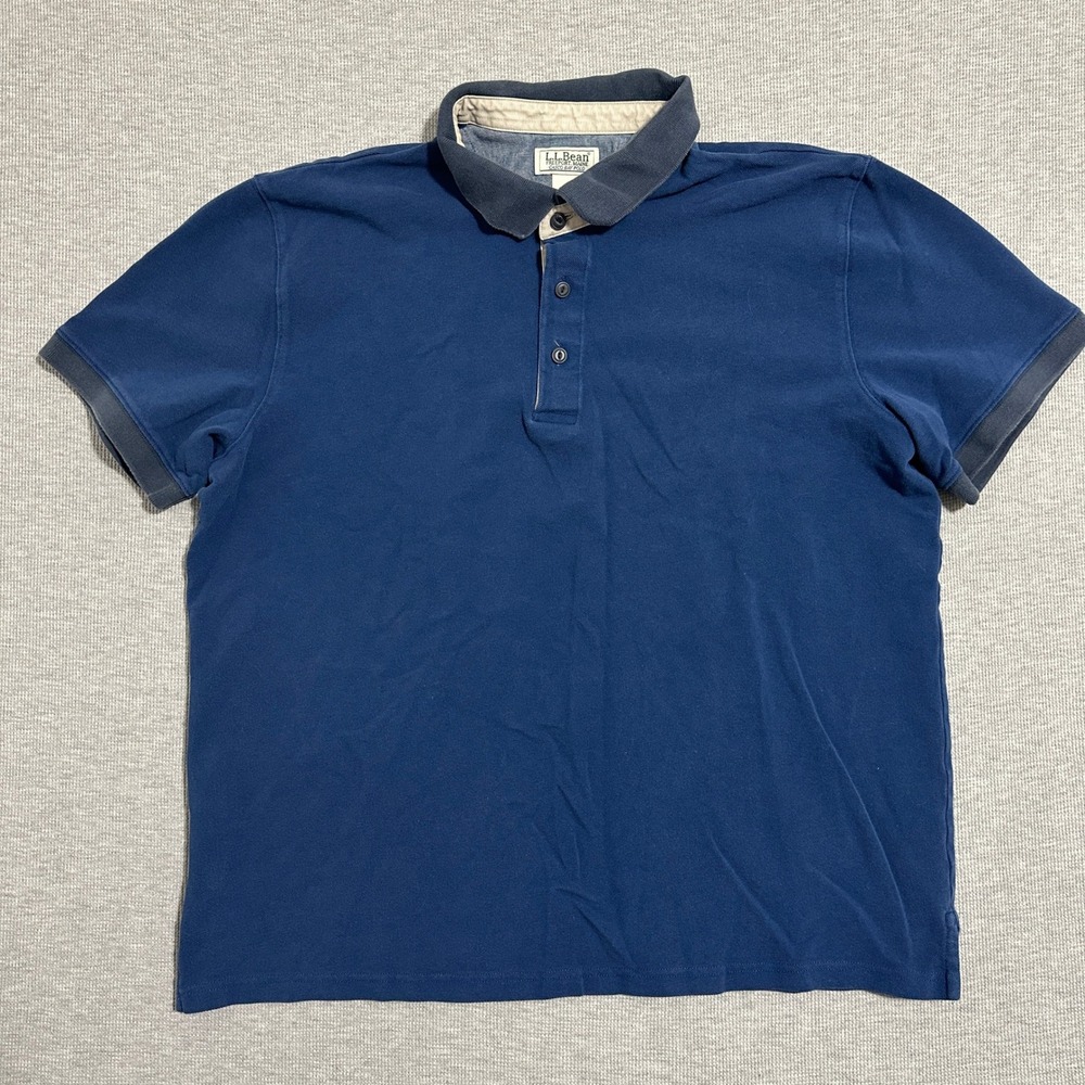 LL Bean Casco Bay Polo Mens XL Blue Short Sleeve Cotton Pique Shirt 524654